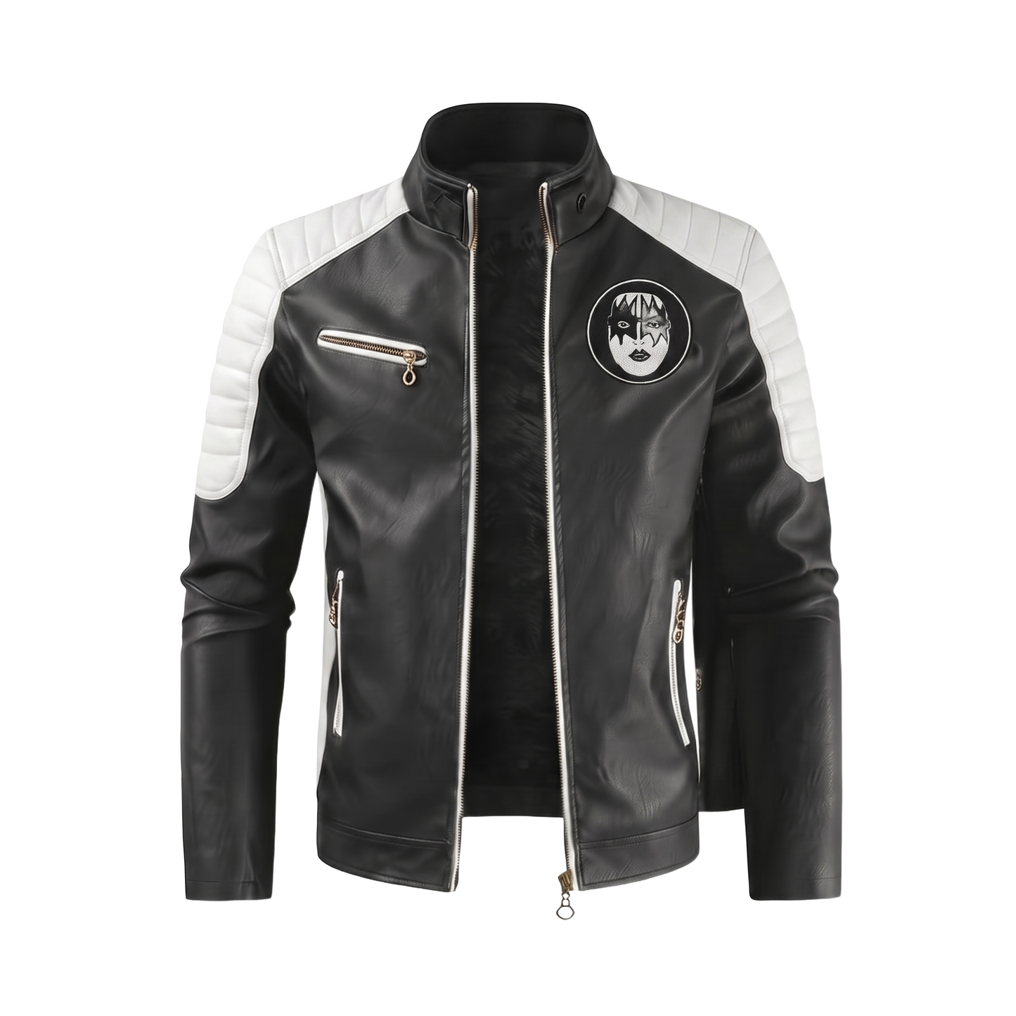 The Starchild jacket front — white shoulders, star-eye chest seal