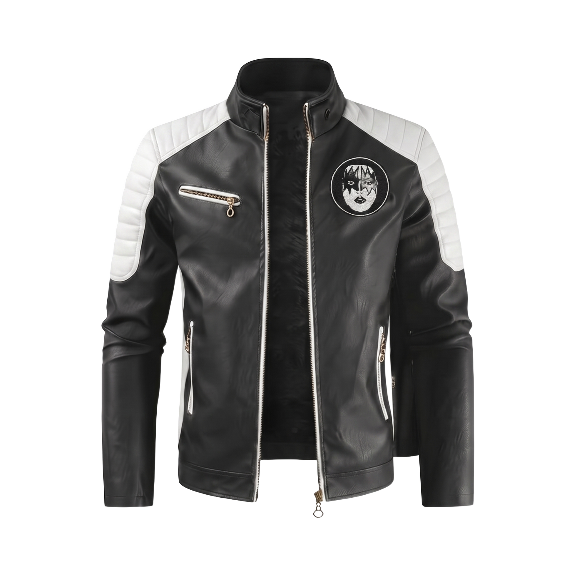 The Starchild jacket front — white shoulders, star-eye chest seal