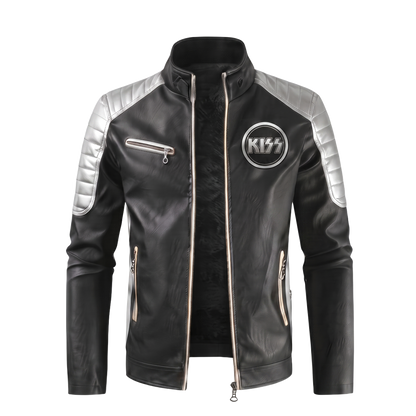 Four Faces jacket front — silver shoulders, KISS logo patch